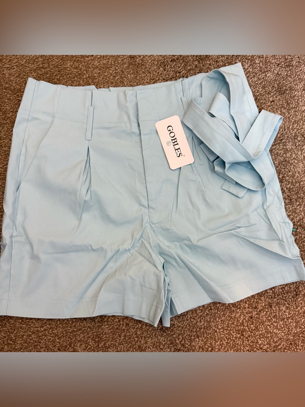NWT Gobles Light Blue High Waist Belted Shorts - Women’s Dress Shorts